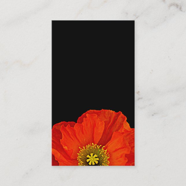 Red Poppy on Black Floral Business Card (Front)
