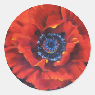 Red Poppy on Black Stickers