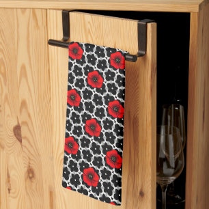 Red Poppy on Goth Flowers Kitchen Towel