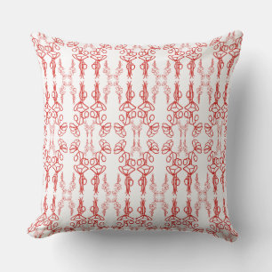 Red Poppy Outlines on White Background Pattern Throw Pillow