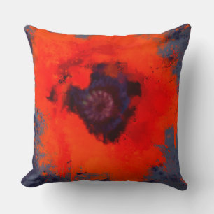 Red Poppy Painting Blue Grey Background Throw Pillow