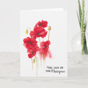 Red Poppy Painting for Birthday Card