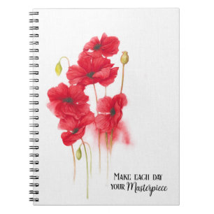 Red Poppy Painting With Quote  Notebook