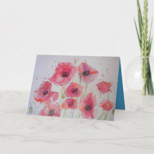 Red Poppy Party Watercolor Painting Card