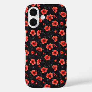 Red Poppy Pattern iPhone 16 Case