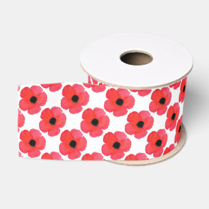 Red Poppy Pattern Grosgrain Ribbon