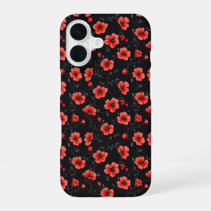 Red Poppy Pattern iPhone 16 Case