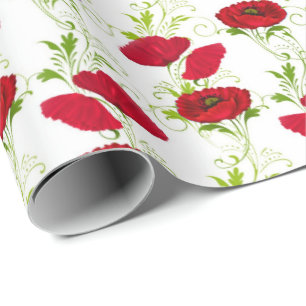 red poppy pattern wrapping paper