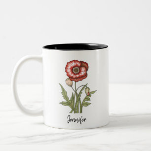 Red Poppy Personalizable Floral Two-Tone Coffee Mug