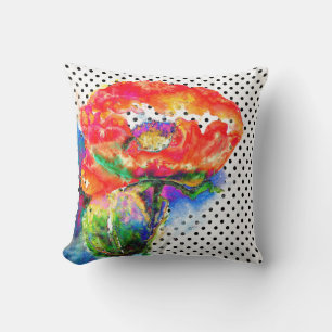 Red Poppy polka-dots Throw Pillow