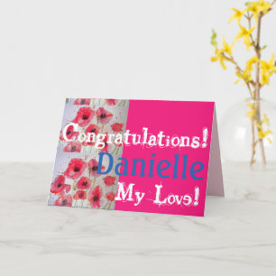 Red Poppy poppies Félicitations Dames Carte Nom