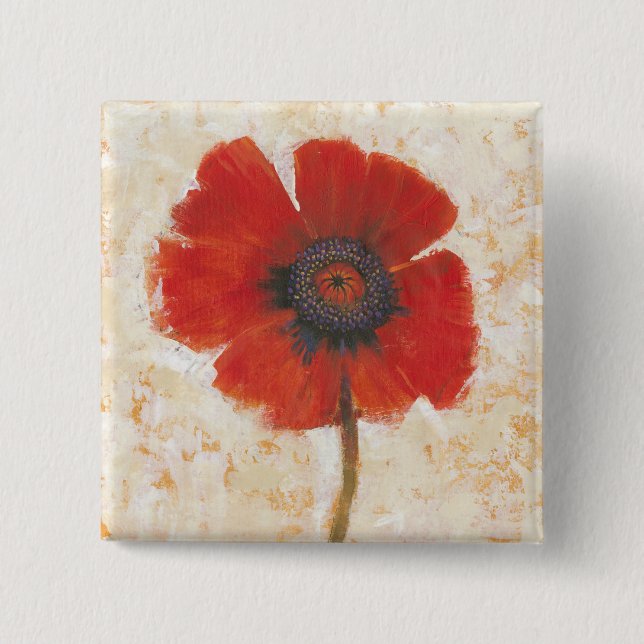 Red Poppy Portrait 2 Inch Square Button (Front)