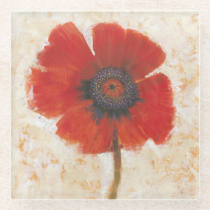 Red Poppy Portrait Glass Coaster