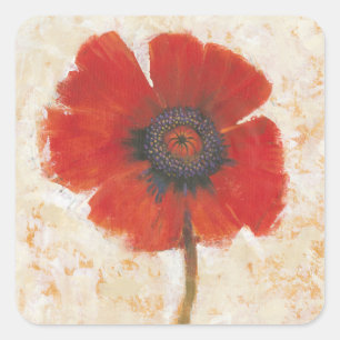 Red Poppy Portrait Square Sticker