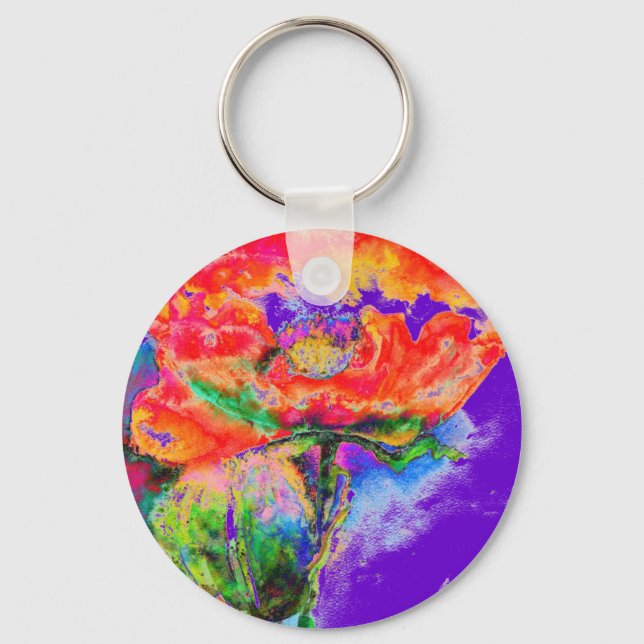 Red Poppy  - purple background Keychain (Front)