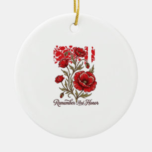 Red Poppy Remember And Honour Vintage Memorial Shi Ceramic Ornament