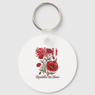 Red Poppy Remember And Honour Vintage Memorial Shi Keychain