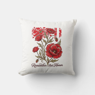 Red Poppy Remember And Honour Vintage Memorial Shi Throw Pillow