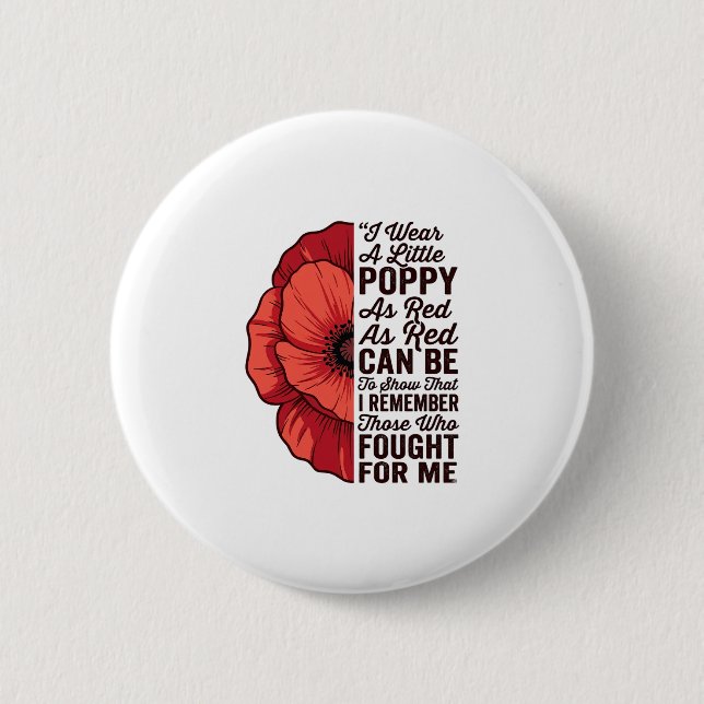 Red Poppy Remembrance Quote Vector Shirt Design_1 2 Inch Round Button (Front)