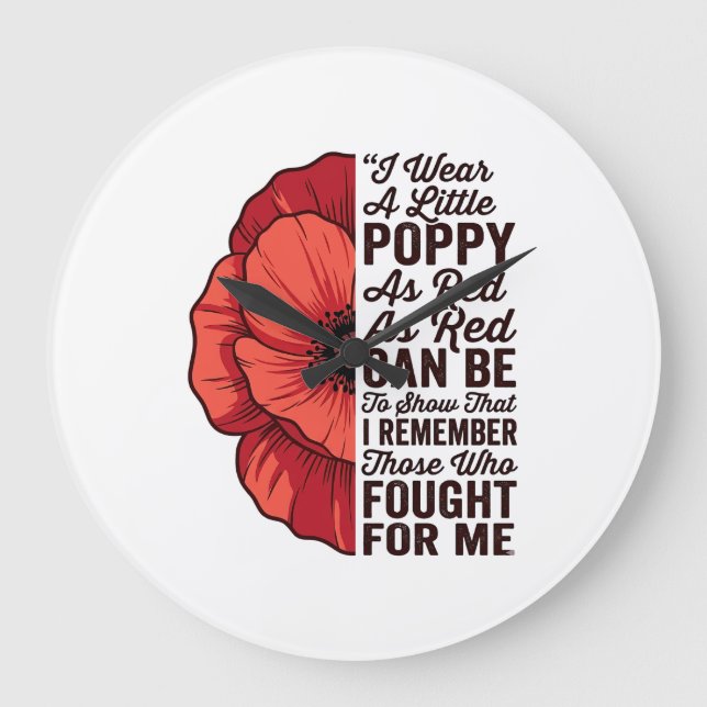 Red Poppy Remembrance Quote Vector Shirt Design_1 Large Clock (Front)