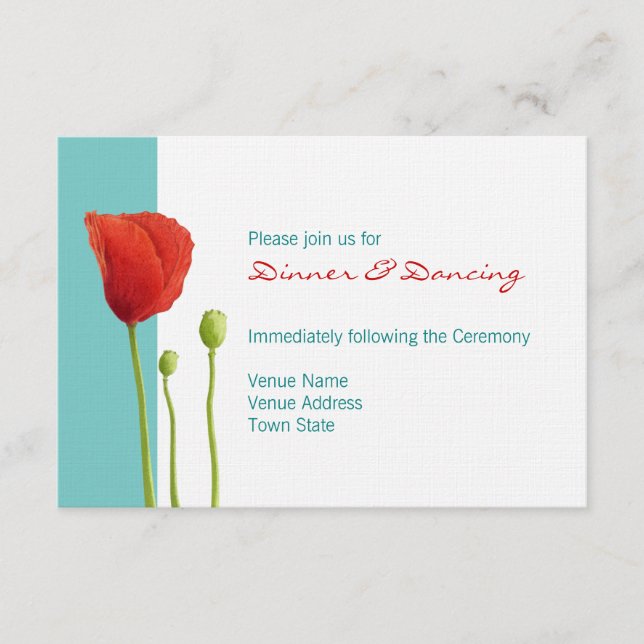 Red Poppy teal Reception Card (Front)