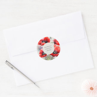 Red Poppy Thank You For Your Order Classic Round Sticker