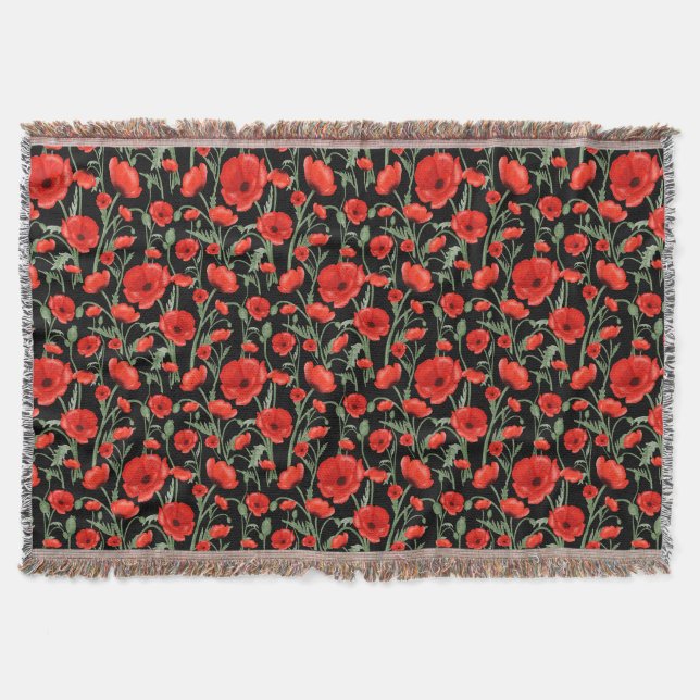 Red Poppy Throw Blanket (Front)