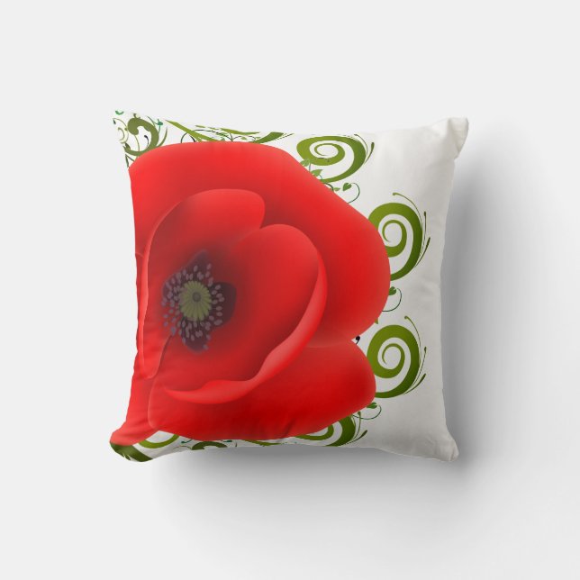 Red Poppy Throw Pillow (Front)