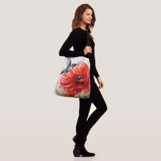 Red Poppy w/Hummingbird Joy, Peace, Love Crossbody Bag