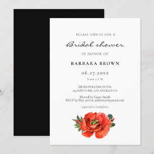Red poppy watercolor bridal shower invitation