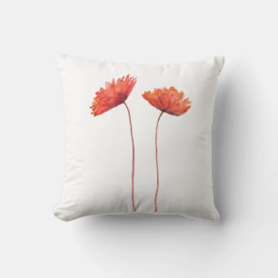 Red Poppy Watercolor Flower Botanical Art Throw Pi Pillow