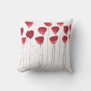 Red Poppy Watercolor Flower Botanical Art Throw Pi Pillow