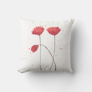 Red Poppy Watercolor Flower Botanical Art Throw Pi Pillow