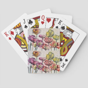 Red Poppy Watercolor Flower Playing Cards Set