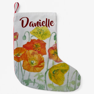Red Poppy Watercolor Flowers Floral Name Stocking