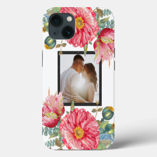 Red Poppy Watercolor Flowers Photo Personalized iPhone 13 Case