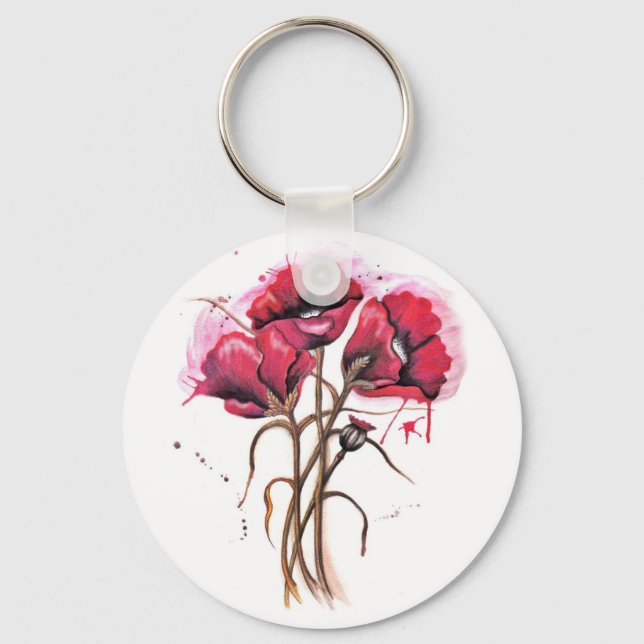 Red Poppy Watercolor Keychain (Front)