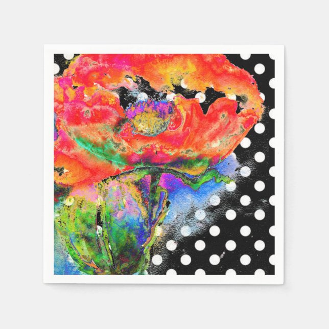 Red Poppy watercolor painting | polka dots Napkin (Front)