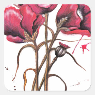 Red Poppy Watercolor Square Sticker