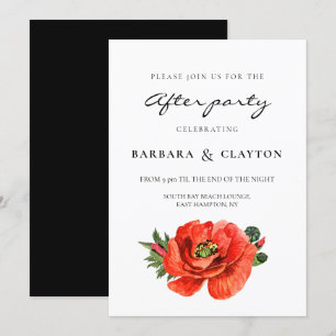 Red poppy watercolor wedding after party invitation