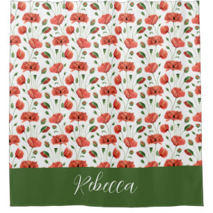 Red Poppy Watercolor Wildflower Monogram