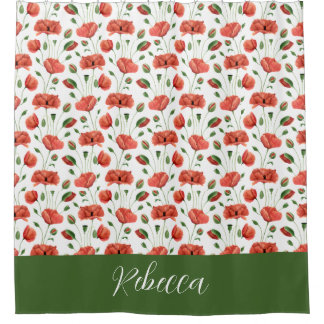 Red Poppy Watercolor Wildflower Monogram