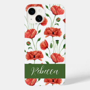 Red Poppy Watercolor Wildflower Name Case-Mate iPhone 14 Case