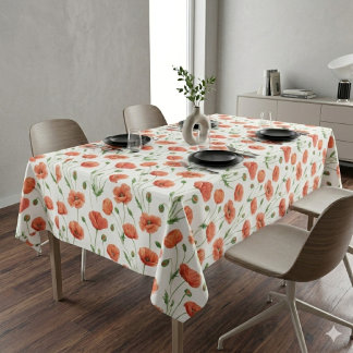 Red Poppy Watercolor Wildflower Tablecloth