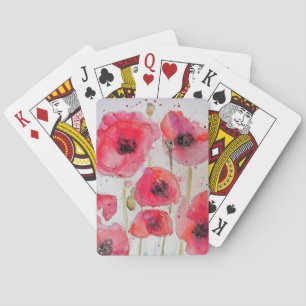 Red Poppy Watercolour Flower Playing Cards Set