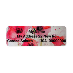 Red Poppy Watercolour Flower Return Address Labels
