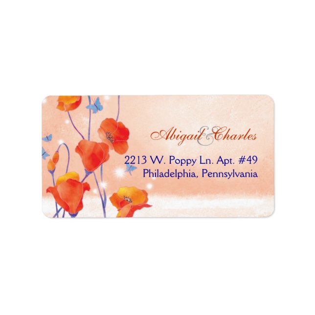 Red Poppy Wedding Address Label (Front)