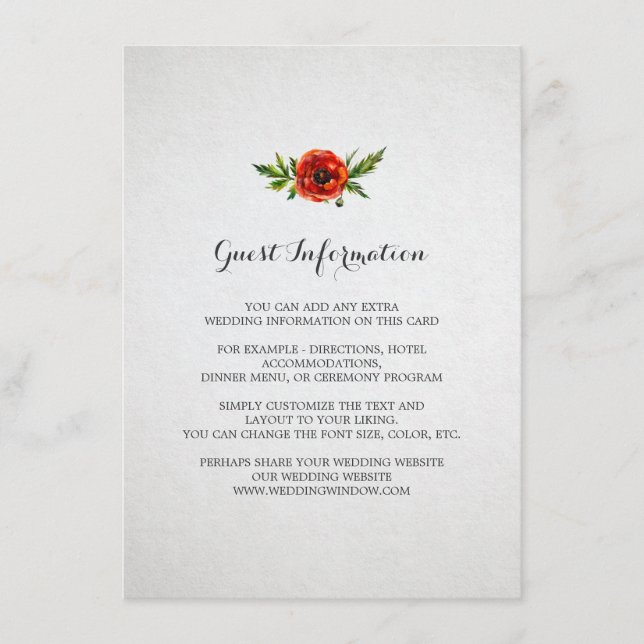 Red Poppy Wedding Insert Card (Front)