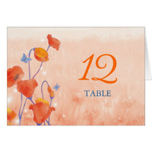 Red Poppy Wedding Table Number Card
