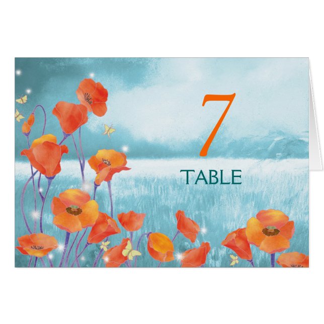 Red Poppy Wedding Tent Table Numbers (Front Horizontal)